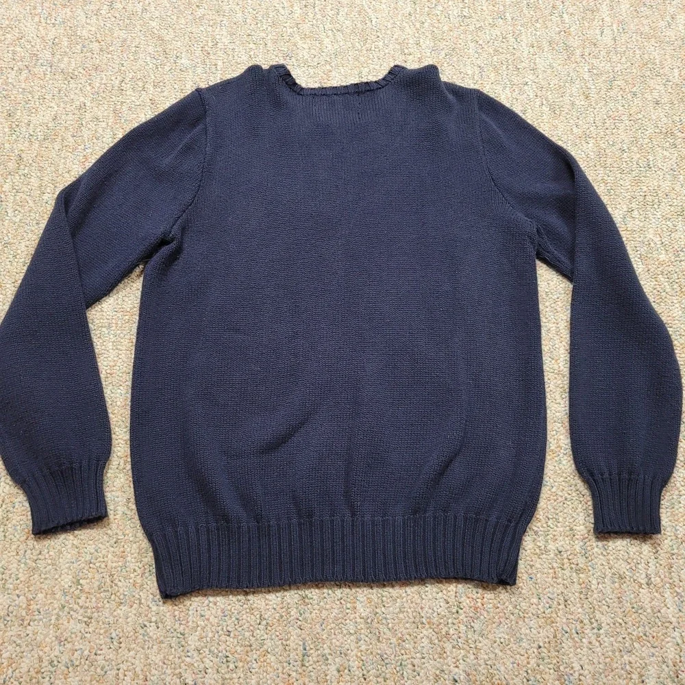 Polo Ralph Lauren Sweater Mens Medium Blue Knit Heavy Fisherman Cotton Pony Prep